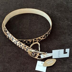 Rachel Zoe Leopard Print Leather Belt in Tan and Black